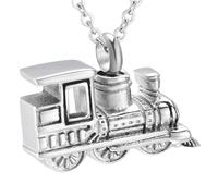 ZEZILE Collana di cremazione a forma di treno per ceneri - Ciondolo urna commemorativa in acciaio inox - Gioielli ricordo per contenere ceneri umane