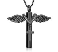 ZEZILE Collana Urna Angel Wing per Ceneri Cilindro Cremazione Gioielli In Acciaio Inox Keepsake Memorial Ciondolo Collana per Donne Uomini