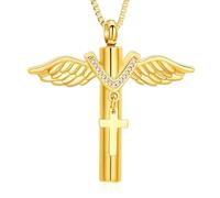 ZEZILE Collana Urna Angel Wing per Ceneri Cilindro Cremazione Gioielli In Acciaio Inox Keepsake Memorial Ciondolo Collana per Donne Uomini