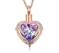 ZEZILE Collana urna con ali d'angelo per ceneri Gioielli di cremazione in cristallo di cristallo in acciaio inossidabile Ciondolo cenere ricordo commemorativo per uomo donna