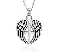 ZEZILE Collana Urna Cuore Angel Wing per Ceneri Croce Cremazione Gioielli In Acciaio Inox Keepsake Memorial Cenere Pendente per Donna Uomo