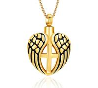 ZEZILE Collana Urna Cuore Angel Wing per Ceneri Croce Cremazione Gioielli In Acciaio Inox Keepsake Memorial Cenere Pendente per Donna Uomo