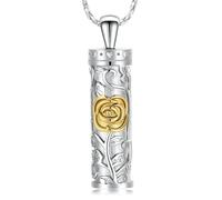 ZEZILE Collana Urna Rosafiore per Ceneri Cilindro Cremazione Gioielli In Acciaio Inox per Le Donne Uomini Keepsake Pendente Memoriale per Gioielli