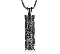 ZEZILE Collana Urna Rosafiore per Ceneri Cilindro Cremazione Gioielli In Acciaio Inox per Le Donne Uomini Keepsake Pendente Memoriale per Gioielli