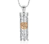 ZEZILE Collana Urna Rosafiore per Ceneri Cilindro Cremazione Gioielli In Acciaio Inox per Le Donne Uomini Keepsake Pendente Memoriale per Gioielli