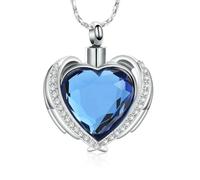 ZEZILE Cremazione Gioielli Angel Wing Cuore Urna Pendente Collane per le donne Cristalli Birthstone Ceneri umane Memorial Locket Keepsake