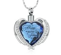 ZEZILE Cremazione Gioielli Angel Wing Cuore Urna Pendente Collane per le donne Cristalli Birthstone Ceneri umane Memorial Locket Keepsake