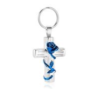 ZEZILE Cremazione Gioielli Croce Urna Portachiavi per Ceneri Rose Flower Portachiavi Memorial Cenere Ciondolo per Donna Uomo