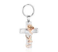 ZEZILE Cremazione Gioielli Croce Urna Portachiavi per Ceneri Rose Flower Portachiavi Memorial Cenere Ciondolo per Donna Uomo