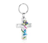 ZEZILE Cremazione Gioielli Croce Urna Portachiavi per Ceneri Rose Flower Portachiavi Memorial Cenere Ciondolo per Donna Uomo