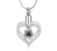 ZEZILE Cremazione Gioielli Cuore Urna Collana per Ceneri per Le Donne Ragazze In Acciaio Inox Fiore Memorial Birthstone Pendente Keepsake Regalo