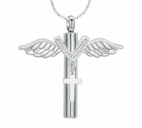 ZEZILE Cremazione Gioielli per Ceneri Ali Croce Urna Collana Umano Pet Memorial Pendente Ceneri Titolare Ricordo per Donne Uomini