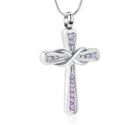 ZEZILE Cremazione Gioielli per Ceneri Birthstone Croce Urna Pendente Keepsake In Acciaio Inox Memorial Collana per Donne Uomini