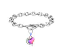 ZEZILE Cremazione Urna Bracciale per Ceneri In Acciaio Inox Amore Cuore Intarsiato Ciondolo di Cristallo Keepsake Memorial Mano Catena