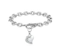 ZEZILE Cremazione Urna Bracciale per Ceneri In Acciaio Inox Amore Cuore Intarsiato Ciondolo di Cristallo Keepsake Memorial Mano Catena