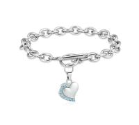 ZEZILE Cremazione Urna Bracciale per Ceneri In Acciaio Inox Amore Cuore Intarsiato Ciondolo di Cristallo Keepsake Memorial Mano Catena