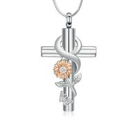 ZEZILE Croce Cremazione Gioielli Farfalla Urna Collana per Ceneri In Acciaio Inox Girasole Keepsake Memorial Ceneri Pendente per Donne Uomini