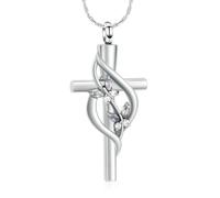 ZEZILE Croce Cremazione Gioielli Urna Collana per Ceneri in Acciaio Inox Cristallo Farfalla Memorial Pendente Keepsake Regalo per Le Donne