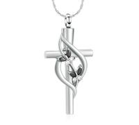 ZEZILE Croce Cremazione Gioielli Urna Collana per Ceneri In Acciaio Inox Cristallo Farfalla Memorial Pendente Ricordo Regalo per Le Donne