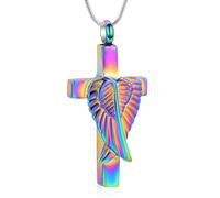 ZEZILE Croce Urna Collana per Ceneri Ali d'Angelo Cremazione Gioielli In Acciaio Inox Keepsake Memorial Ceneri Pendente Gioielli per Donne Uomini