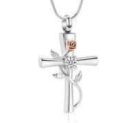ZEZILE Croce Urna Collana per Ceneri Birthstone Rose Flower Memorial Ciondolo Cremazione Gioielli per Le Donne Keepsake Gift