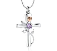 ZEZILE Croce Urna Collana per Ceneri Birthstone Rose Flower Memorial Ciondolo Cremazione Gioielli per Le Donne Keepsake Gift