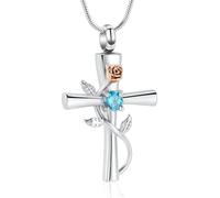 ZEZILE Croce Urna Collana per Ceneri Birthstone Rose Flower Memorial Ciondolo Cremazione Gioielli per Le Donne Keepsake Gift