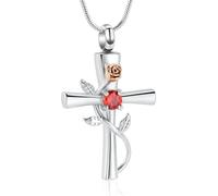 ZEZILE Croce Urna Collana per Ceneri Birthstone Rose Flower Memorial Ciondolo Cremazione Gioielli per Le Donne Keepsake Gift