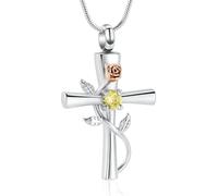 ZEZILE Croce Urna Collana per Ceneri Birthstone Rose Flower Memorial Ciondolo Cremazione Gioielli per Le Donne Keepsake Gift