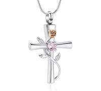 ZEZILE Croce Urna Collana per Ceneri Birthstone Rose Flower Memorial Ciondolo Cremazione Gioielli per Le Donne Keepsake Gift