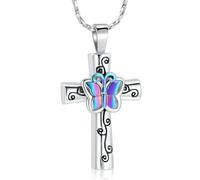 ZEZILE Croce Urna Collana per Ceneri Farfalla Cremazione Gioielli In Acciaio Inox Ceneri Pendente Memorial Ceneri Keepsake Gioielli per Le Donne