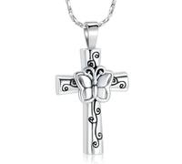 ZEZILE Croce Urna Collana per Ceneri Farfalla Cremazione Gioielli In Acciaio Inox Ceneri Pendente Memorial Ceneri Keepsake Gioielli per Le Donne