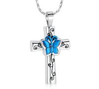 ZEZILE Croce Urna Collana per Ceneri Farfalla Cremazione Gioielli In Acciaio Inox Ceneri Pendente Memorial Ceneri Keepsake Gioielli per Le Donne