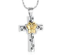 ZEZILE Croce Urna Collana per Ceneri Farfalla Cremazione Gioielli In Acciaio Inox Ceneri Pendente Memorial Ceneri Keepsake Gioielli per Le Donne
