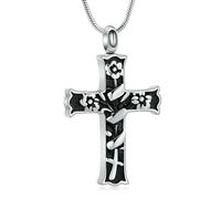ZEZILE Croce Urna Collana per Ceneri Fiore Cremazione Gioielli per Le Donne Uomini Keepsake Gioielli In Acciaio Inox Memorial Cenere Umana Pendente