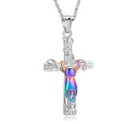 ZEZILE Croce Urna Collana per Ceneri Gatto Pet Cremazione Gioielli Keepsake In Acciaio Inox Memorial Pendente Regalo per Uomini Donne