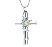 ZEZILE Croce Urna Collana per Ceneri Girasole Cremazione Gioielli In Acciaio Inox Ceneri Pendente Keepsake Memorial Collana per Donne Uomini