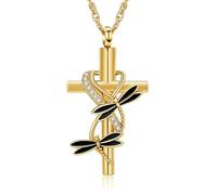 ZEZILE Croce Urna Collana per Ceneri Libellula Cremazione Gioielli In Acciaio Inox Keepsake Cenere Pendente Memorial Urna Gioielli per Donne Uomini
