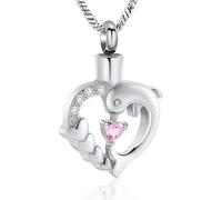 ZEZILE Delfino Cremazione Gioielli Cuore Cristallo Urna Collana per Cenere In Acciaio Inox Keepsake Memorial Cenere Pendente Gioielli per Donne Uomini