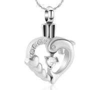 ZEZILE Delfino Cremazione Gioielli Cuore Cristallo Urna Collana per Cenere In Acciaio Inox Keepsake Memorial Cenere Pendente Gioielli per Donne Uomini