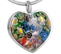ZEZILE Fiore di vetro in acciaio inossidabile di Murano, Cuore d'amore, ciondolo per il memoriale, collana per la cremazione, gioielli