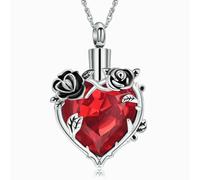 ZEZILE Gioielli di cremazione a rose, cuore, cristallo con un'urna per cenere, ciondolo in acciaio inossidabile per donne come ricordo