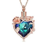 ZEZILE Gioielli di cremazione a rose, cuore, cristallo con un'urna per cenere, ciondolo in acciaio inossidabile per donne come ricordo