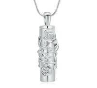ZEZILE Gioielli di cremazione per ceneri in acciaio inox rosa fiore cilindro ciondolo urna commemorativa collana regalo ricordo per le donne
