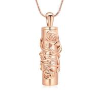 ZEZILE Gioielli di cremazione per ceneri in acciaio inox rosa fiore cilindro ciondolo urna commemorativa collana regalo ricordo per le donne