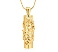 ZEZILE Gioielli di cremazione per ceneri in acciaio inox rosa fiore cilindro ciondolo urna commemorativa collana regalo ricordo per le donne