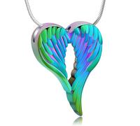 ZEZILE Gioielli per cremazione del cuore, ali d'angelo, urna per cenere, ciondolo in acciaio inossidabile per donne, gioielli commemorativi per uomini