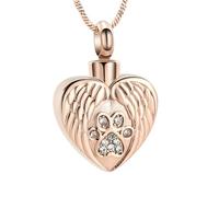 ZEZILE Pet Paw Print Collana Urna A Cuore per Ceneri per Cane Gatto In Acciaio Inox Angel Wing Cuore Urna Ciondolo Medaglione