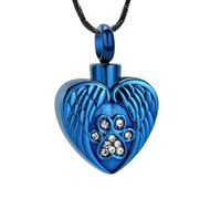 ZEZILE Pet Paw Print Collana Urna A Cuore per Ceneri per Cane Gatto In Acciaio Inox Angel Wing Cuore Urna Ciondolo Medaglione