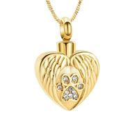 ZEZILE Pet Paw Print Collana Urna A Cuore per Ceneri per Cane Gatto In Acciaio Inox Angel Wing Cuore Urna Ciondolo Medaglione